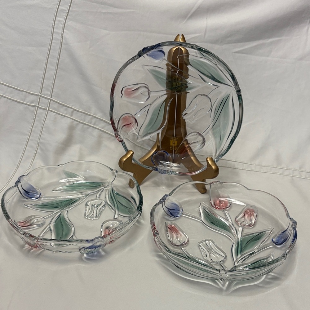 Tivoli Mikasa Floral Tulip Snack Plates - Pastel Pink, Blue & Green Bowls x3